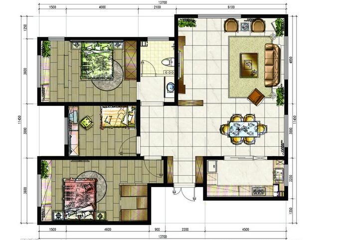 农村房屋设计模型分析 室内设计平面图(图1)