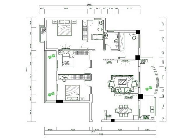 农村房屋设计模型分析 室内设计平面图(图2)